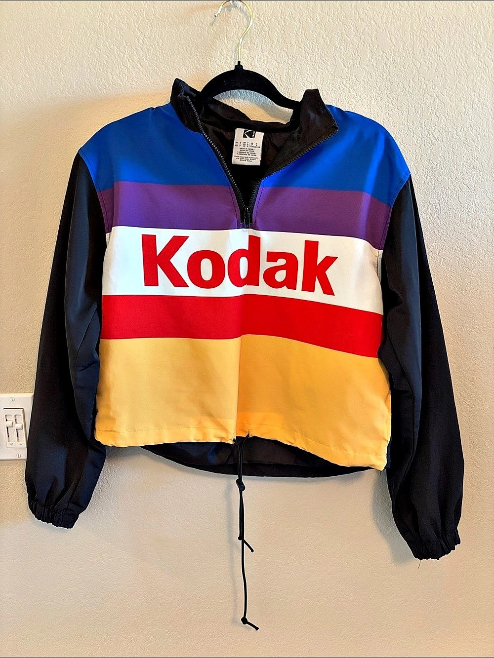 Kodak Colorblock Half-Zip Windbreaker Pullover Jacket Blue & Black Small